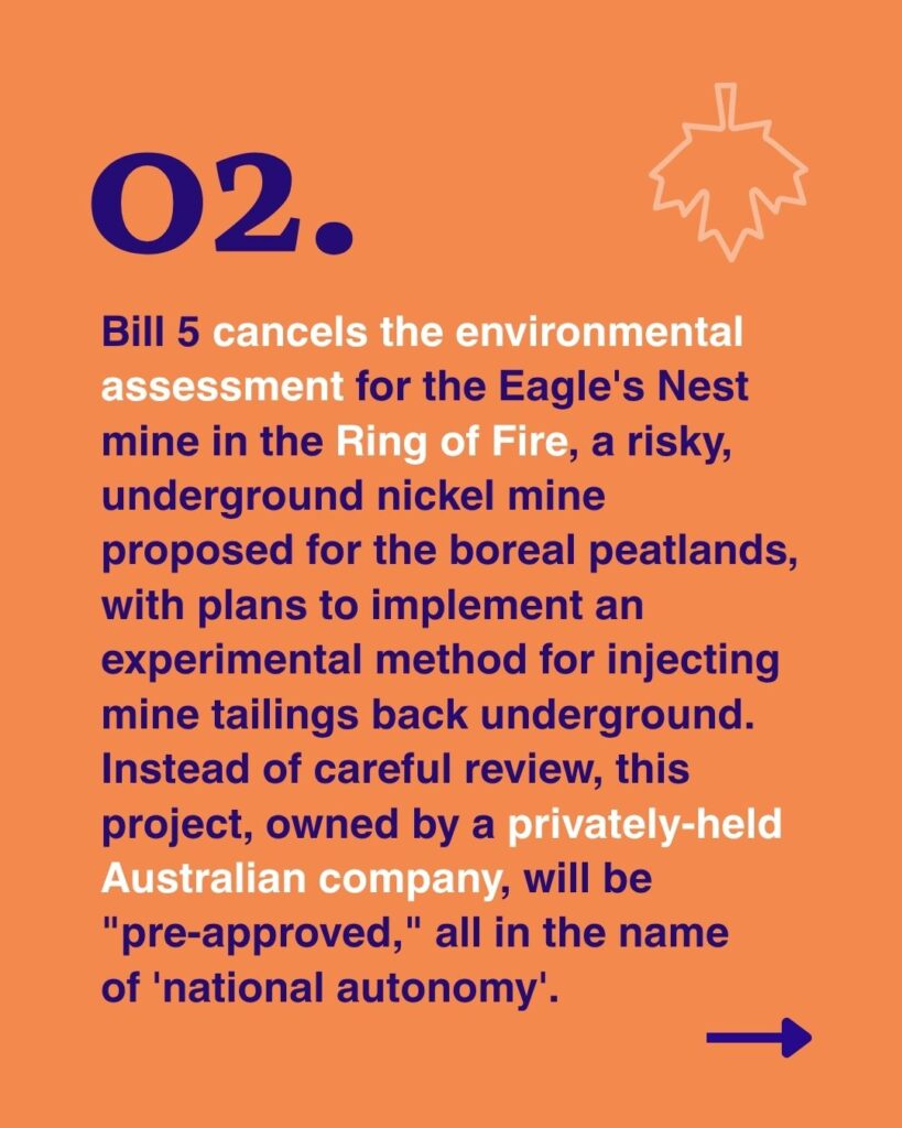 Bill 5 cancels environmental assessment for the Eagle's Nest mine in the Ring of Fire